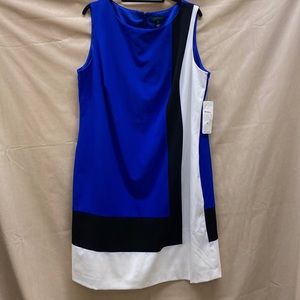 NWT Lauren by Ralph Lauren Dress blue with black/white panels